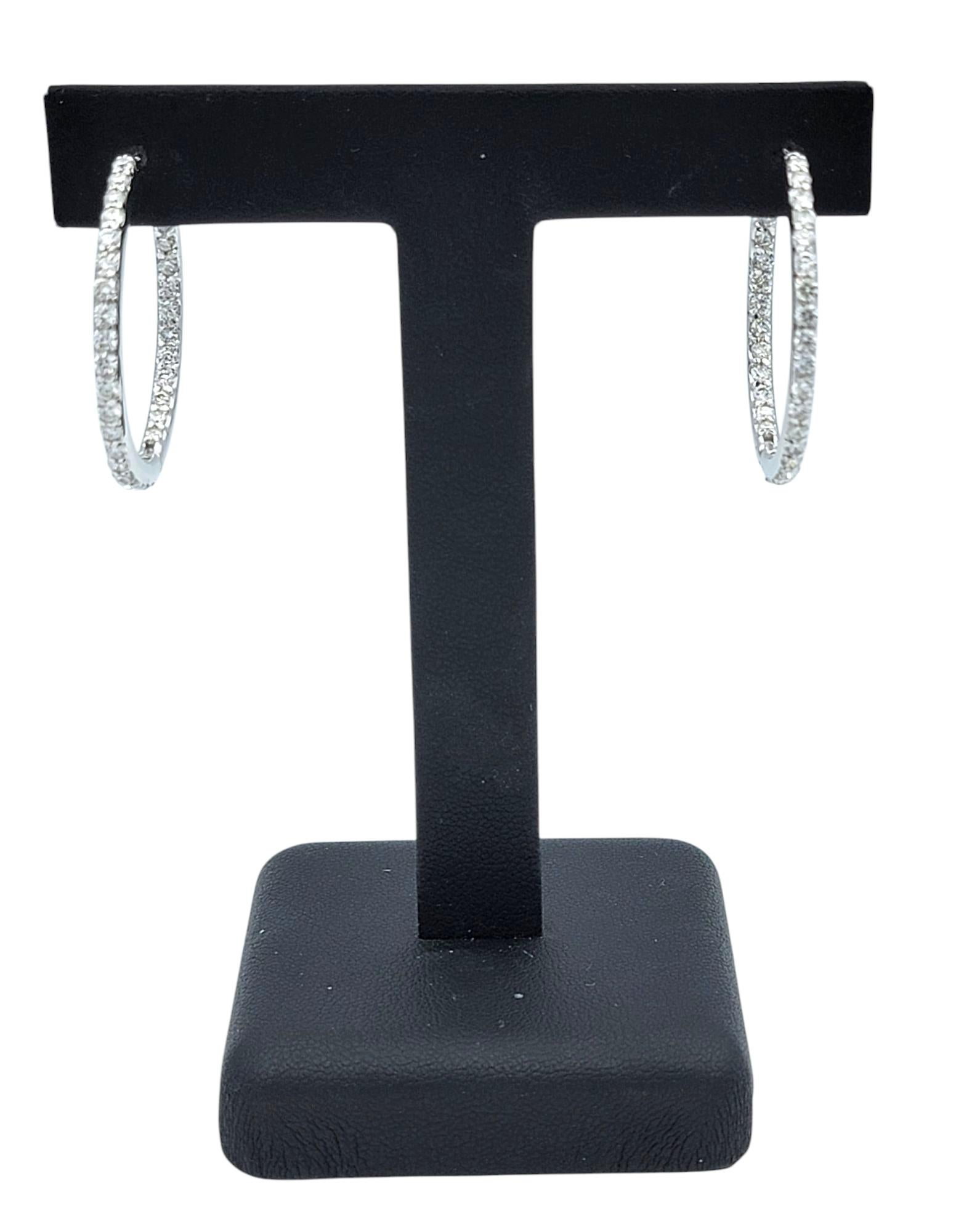2.48 Carat Total Inside Outside Round Diamond Hoop Earrings 14 Karat White Gold For Sale 2