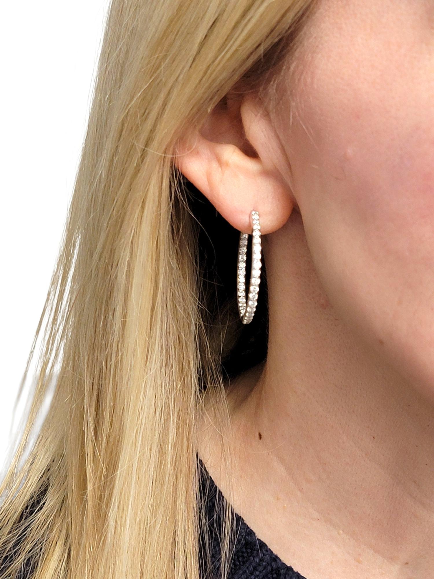 2.48 Carat Total Inside Outside Round Diamond Hoop Earrings 14 Karat White Gold For Sale 3