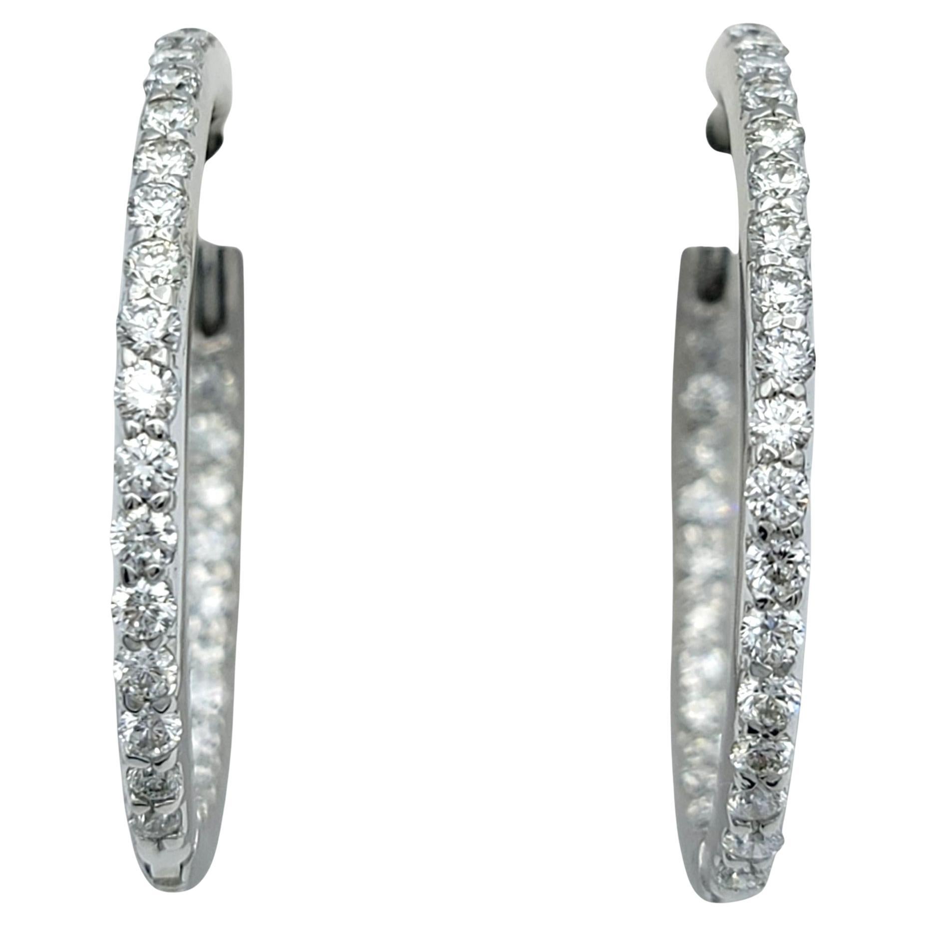 2.48 Carat Total Inside Outside Round Diamond Hoop Earrings 14 Karat White Gold In Good Condition For Sale In Scottsdale, AZ