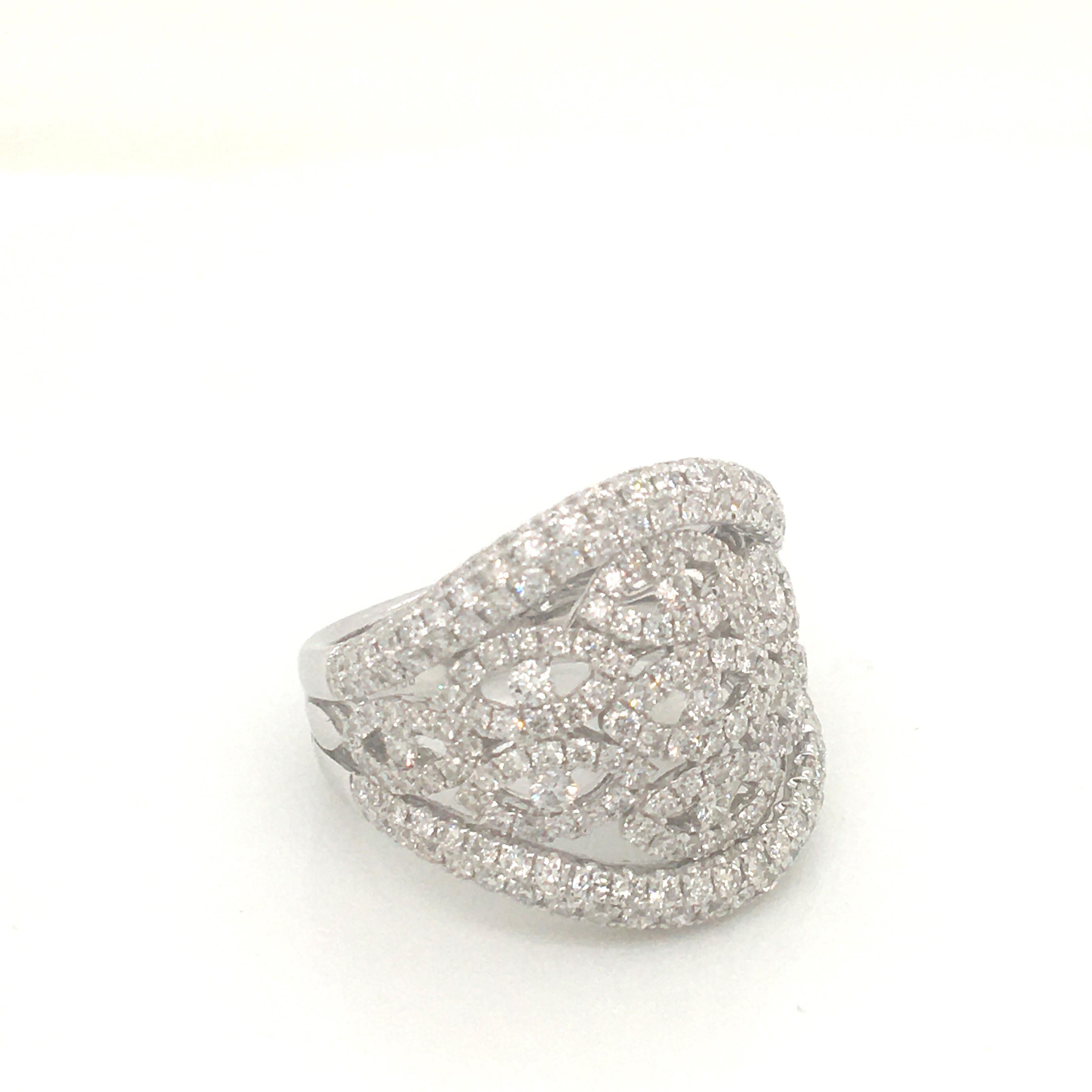 Contemporary 2.48 Carat of Diamonds White Gold Pavé Ring Italy with Box For Sale