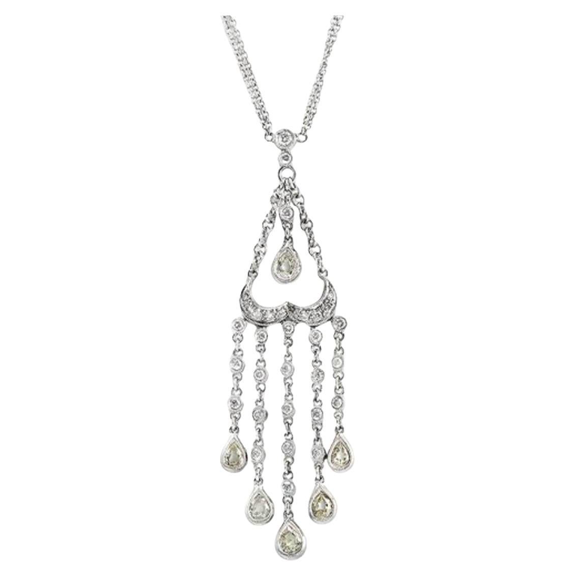 2.48 CT Diamonds 18K White Gold Drop Necklace 16"