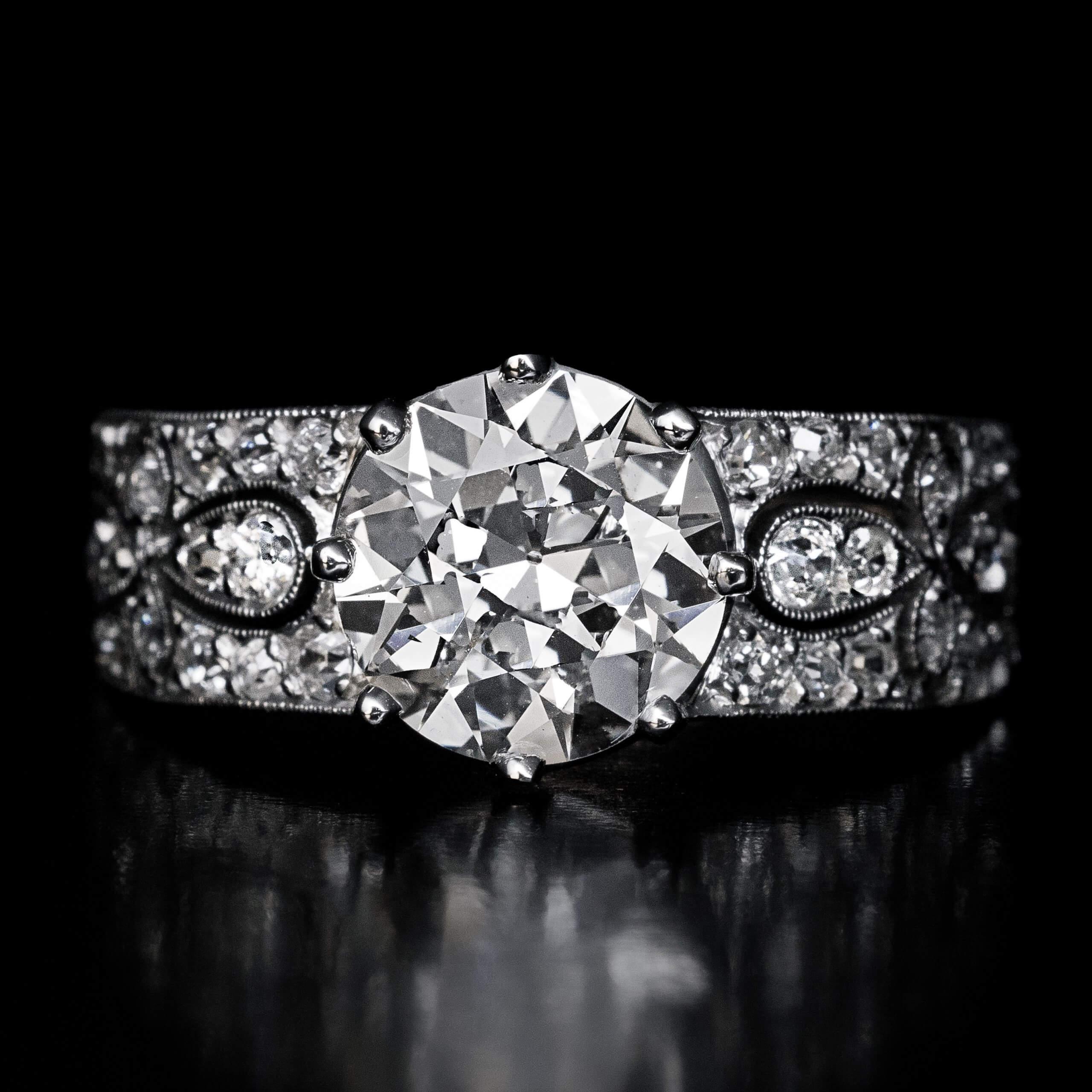 Bague de fiançailles avec diamant de taille européenne de 2,48 ct en vente 1