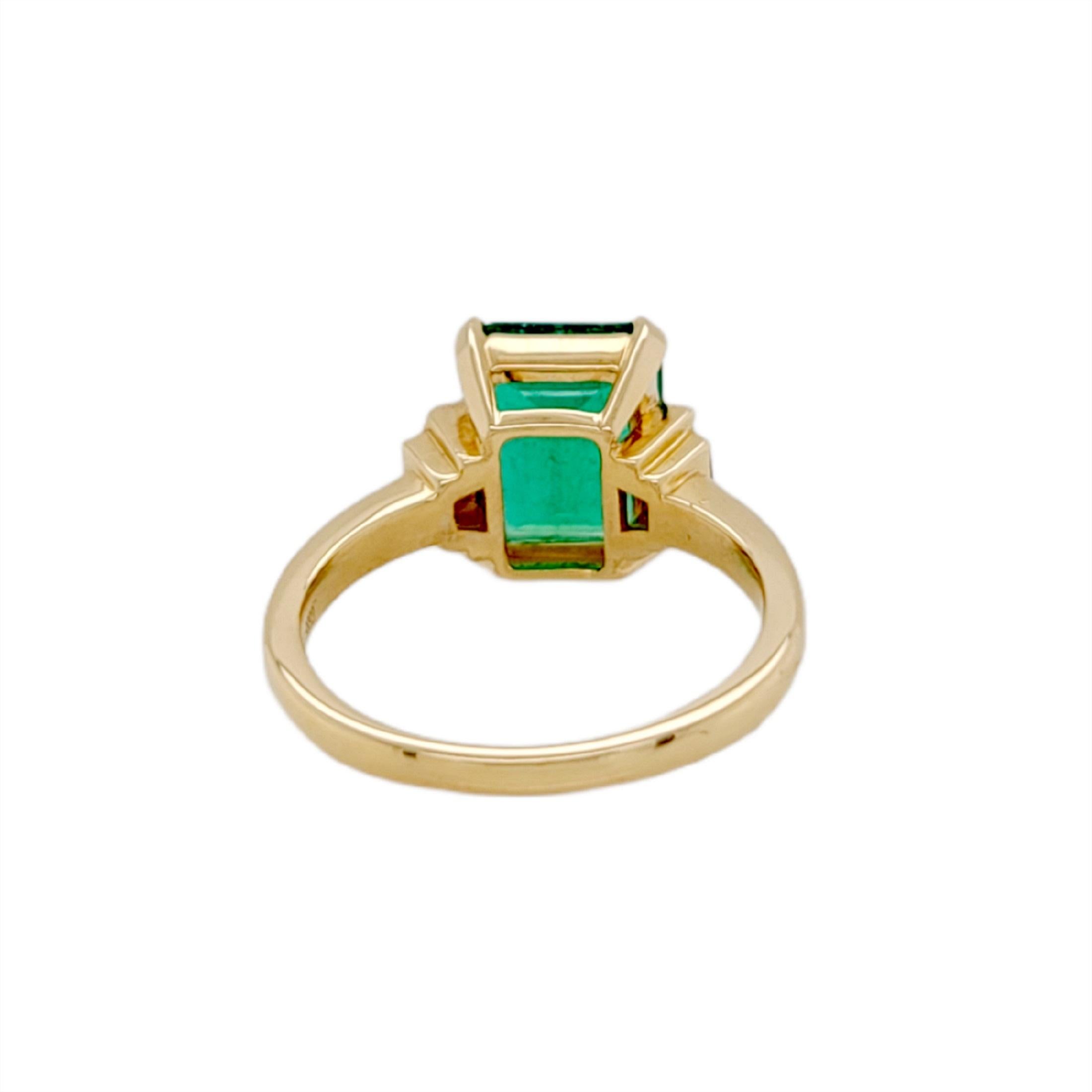 Emerald Cut 2.48 Ct Zambian Emerald & 0.18 Ct Diamonds in 14k Yellow Gold Engagement Ring