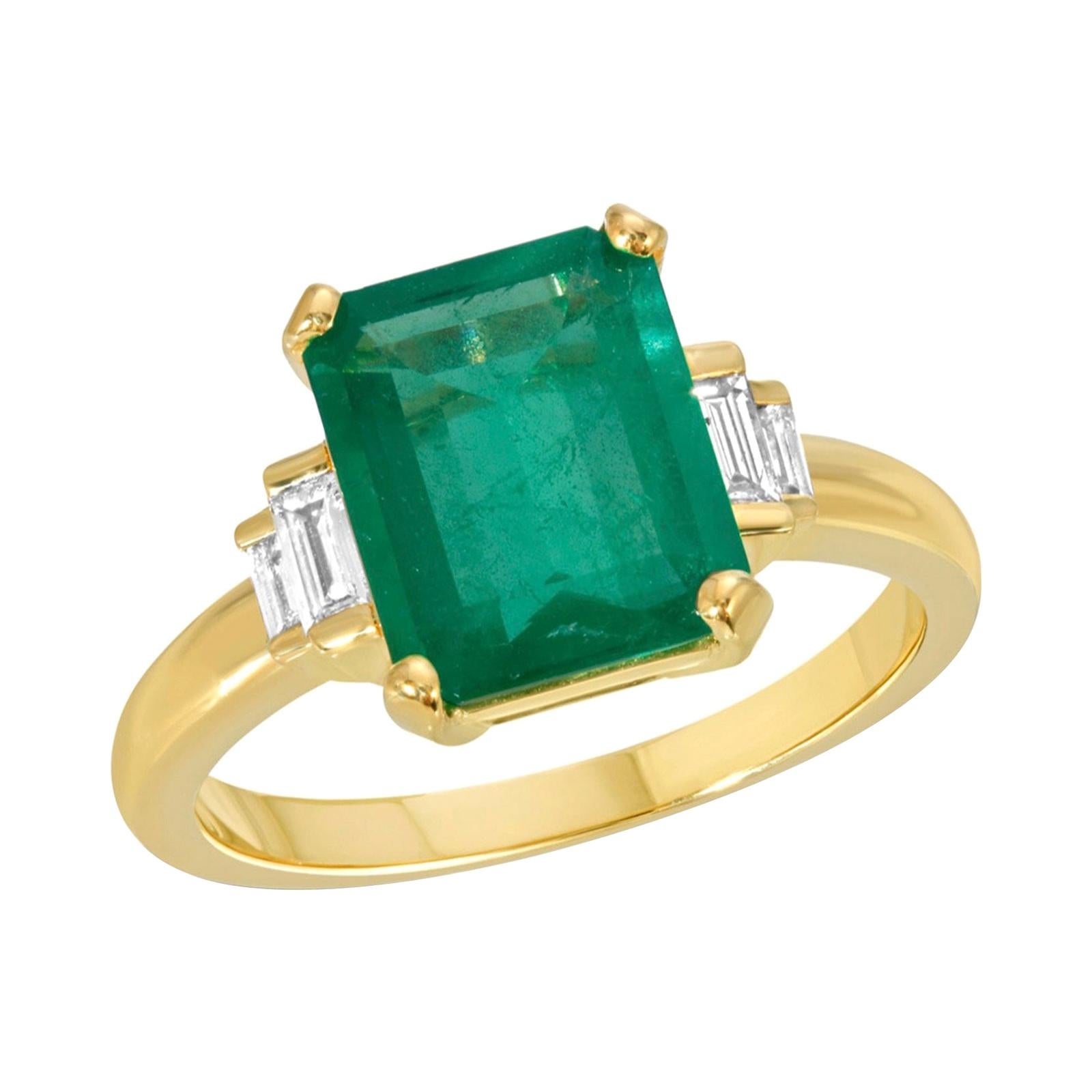 2.48 Ct Zambian Emerald & 0.18 Ct Diamonds in 14k Yellow Gold Engagement Ring