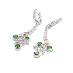 2.48 Carat Russian Demantoid 18 Karat White Gold Yellow Diamond Drop Earrings
