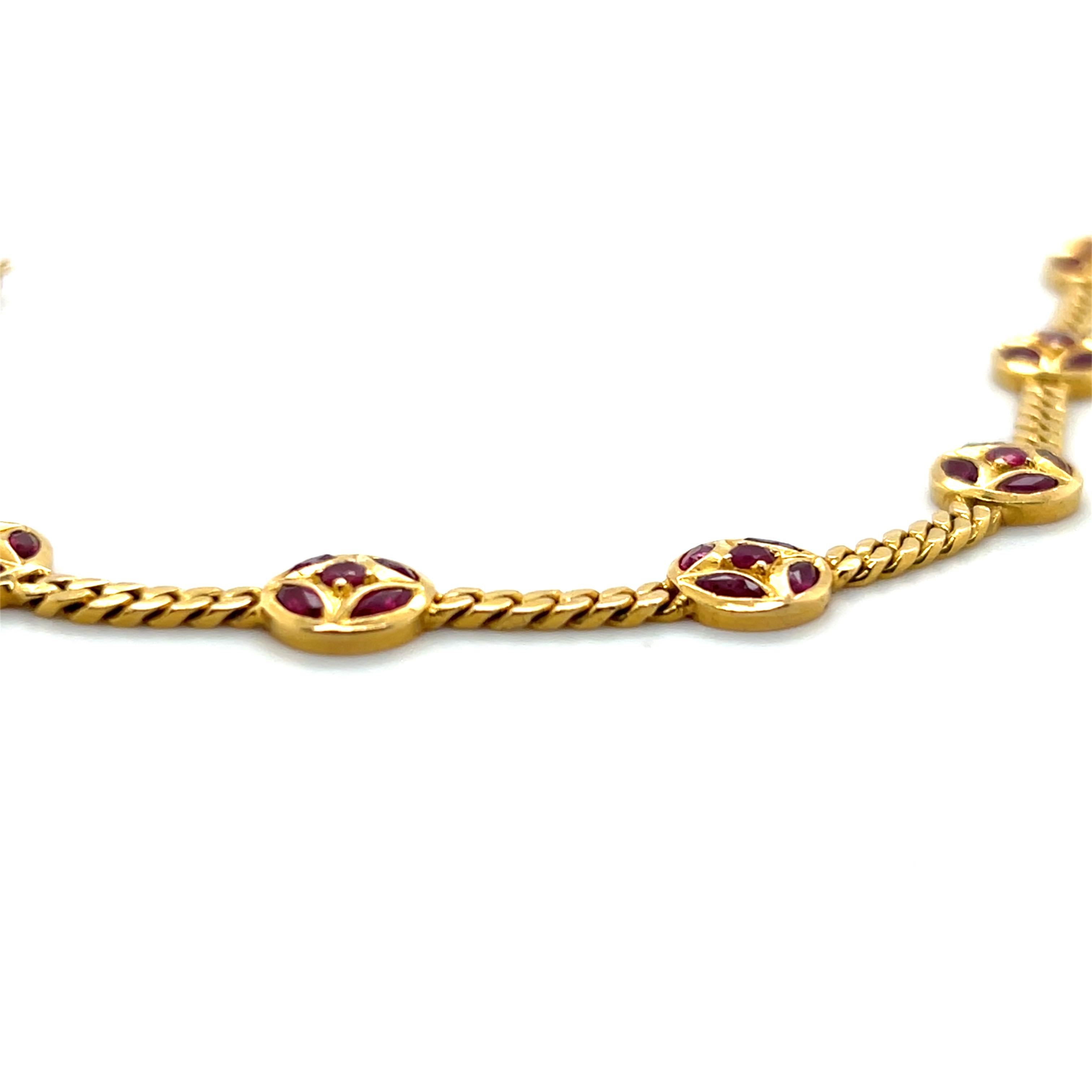 2,48 TCW Rubin und 22K Gelbgold Vintage Station Armband im Zustand „Gut“ im Angebot in Towson, MD