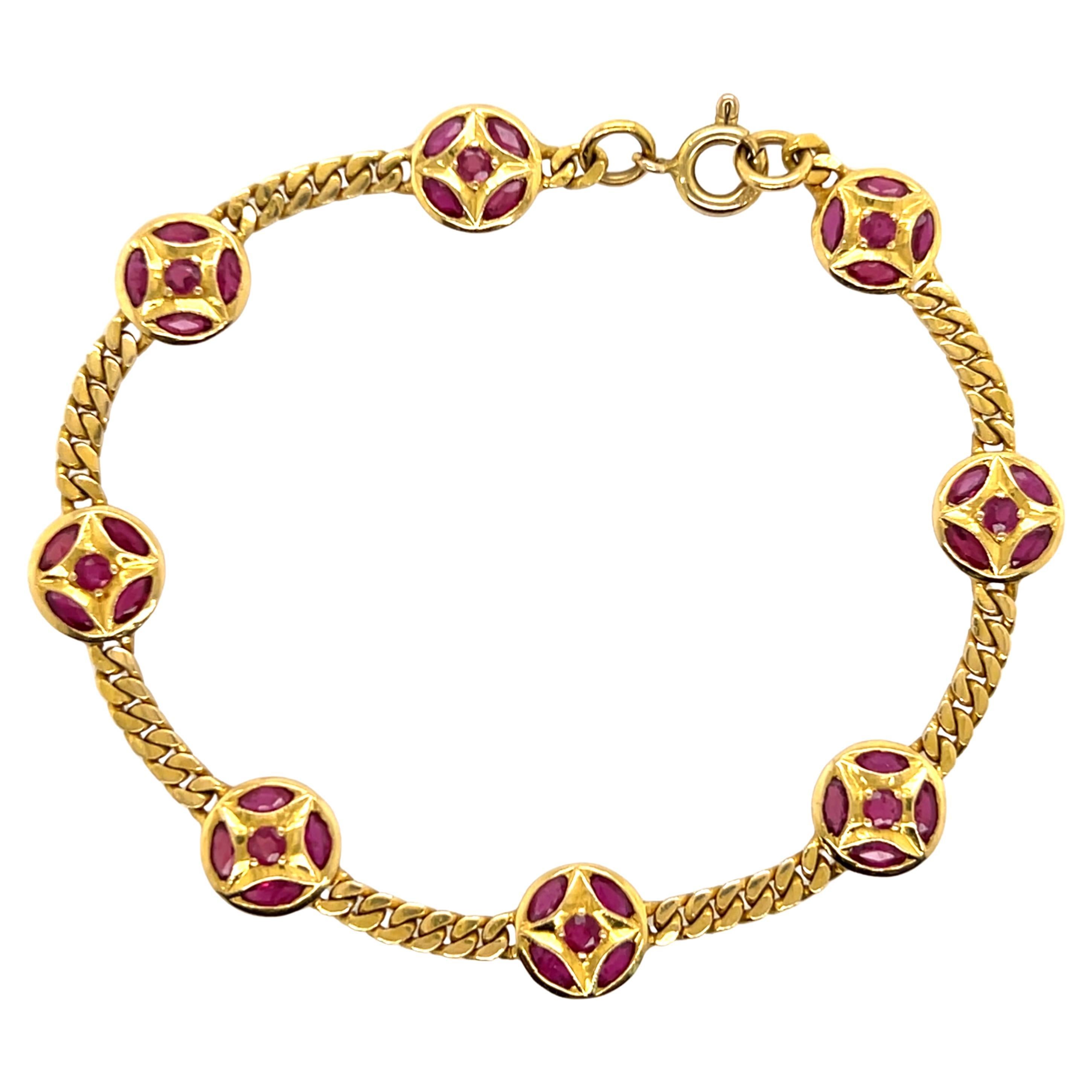 2.48 TCW Ruby and 22K Yellow Gold Vintage Station Bracelet