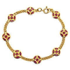 2.48 TCW Ruby and 22K Yellow Gold Vintage Station Bracelet