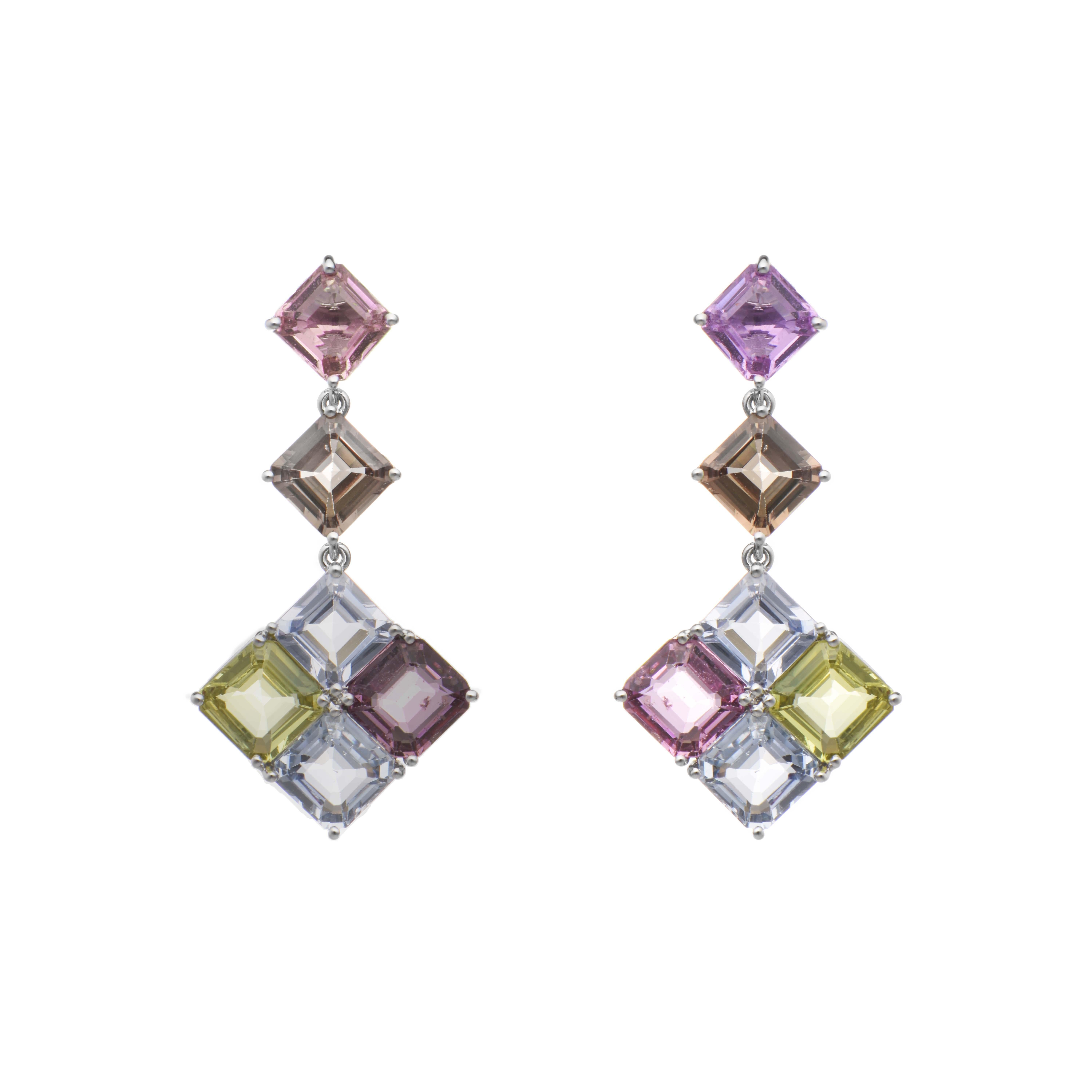 Square Cut 24.82 Carats Sapphire White Gold Earrings For Sale