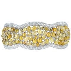 Juego de brazalete de oro blanco de 18 quilates con diamante amarillo hielo y diamante blanco de 24,83 quilates