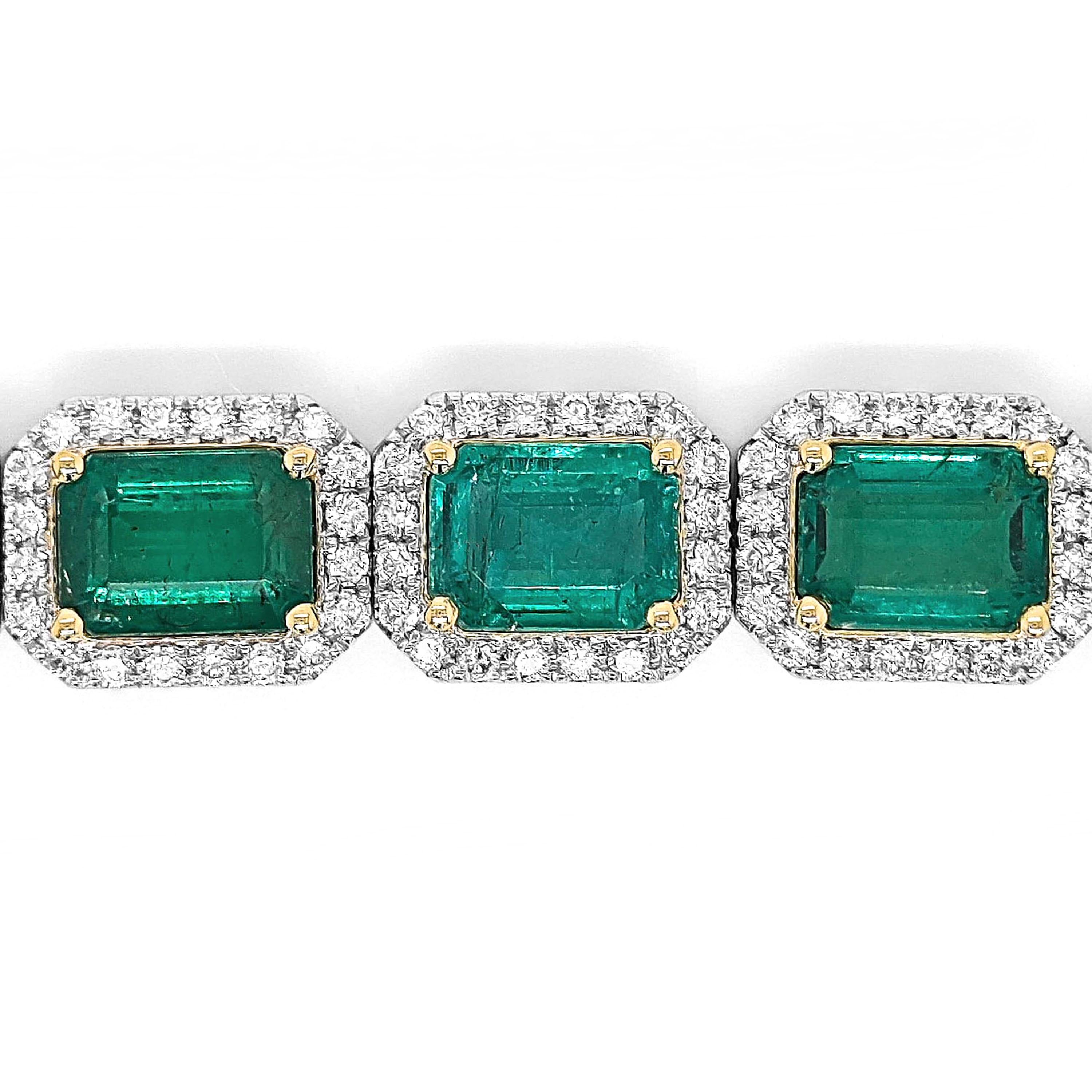 Mixed Cut 24.84 Carats Emerald and White Diamond White Gold Bracelet For Sale