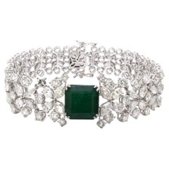 24.84 TCW SI/HI Diamond Emerald Gemstone Bracelet 18 Karat White Gold Jewelry