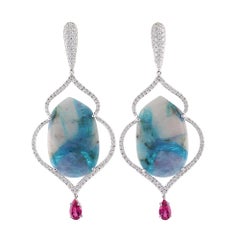 24.85 Carat Brazilian Paraiba Tourmaline White Gold Matrix Earrings 24.85 Carat Brazilian Paraiba Tourmaline White Gold Matrix Earrings