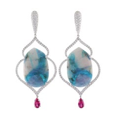 24.85 Carat Brazilian Paraiba Tourmaline White Gold Matrix Earrings