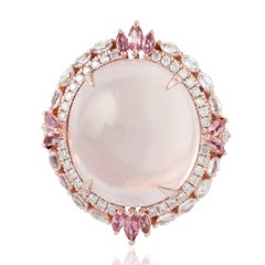 Bague en or 18 carats avec quartz rose 24,88 carats et diamants
