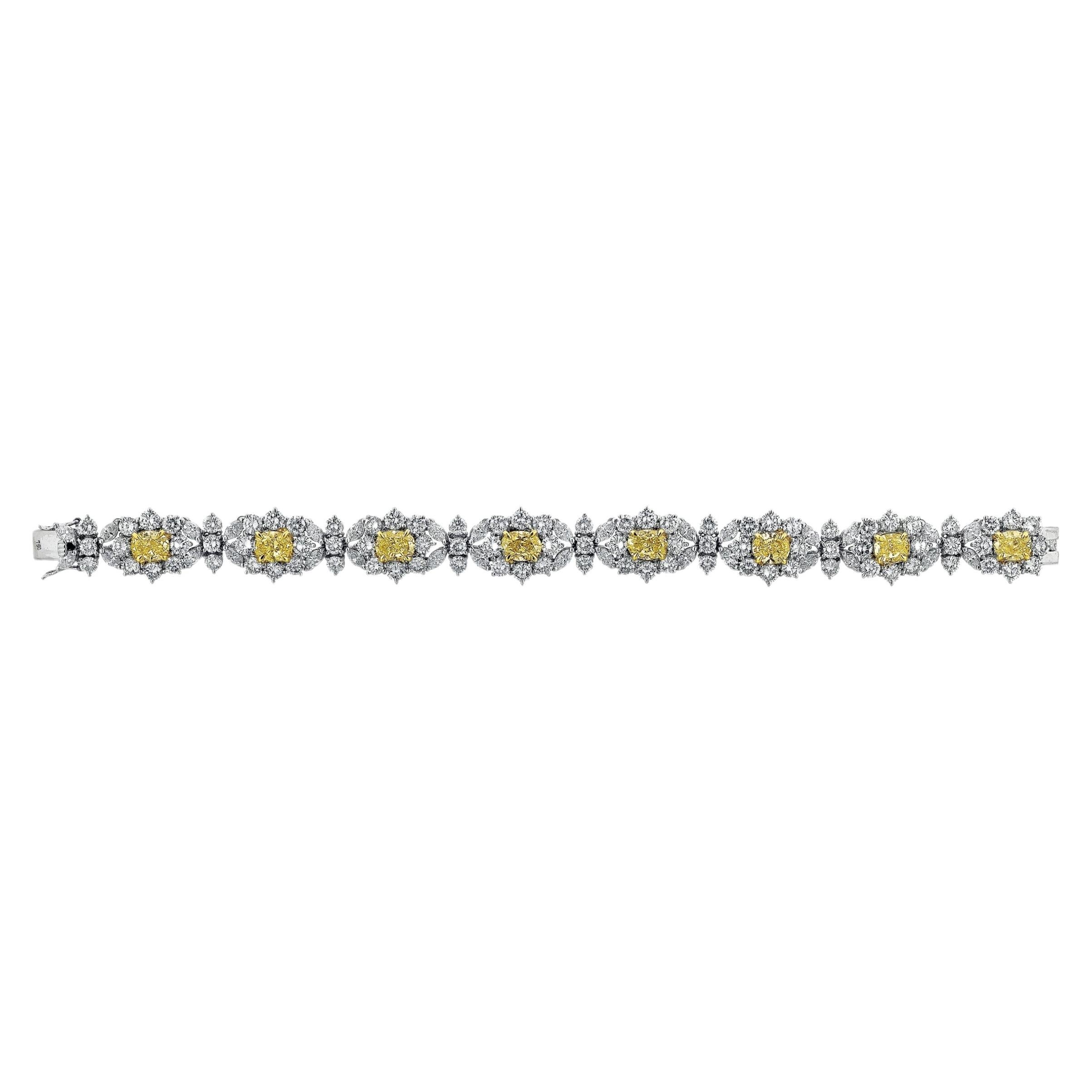 24,89 Ct. Bracciale in platino con diamanti bianchi e gialli fantasia
