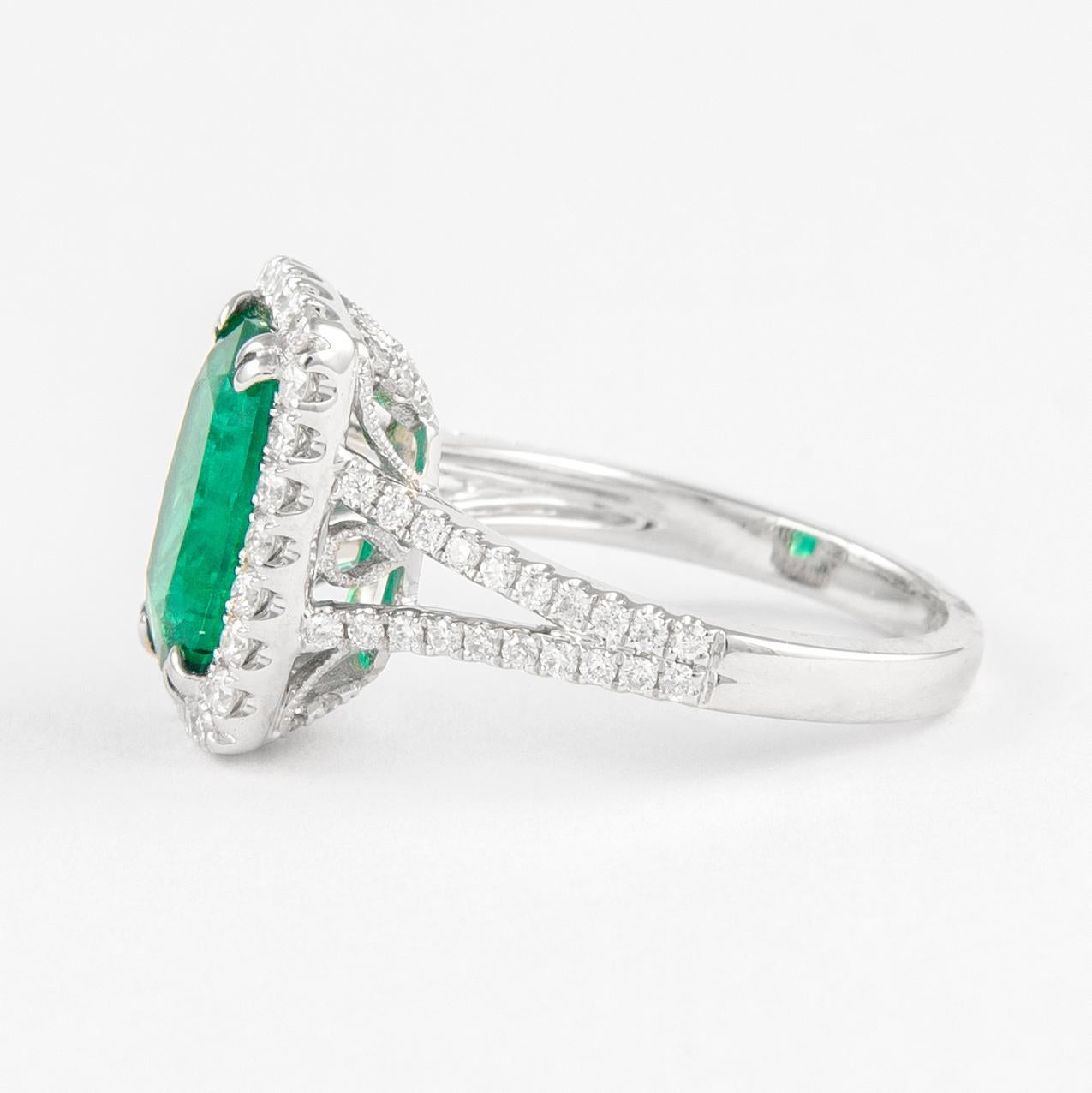 Contemporary 2.48ct Carat Mixed Cut Emerald with Diamond Halo Ring 18k White Gold