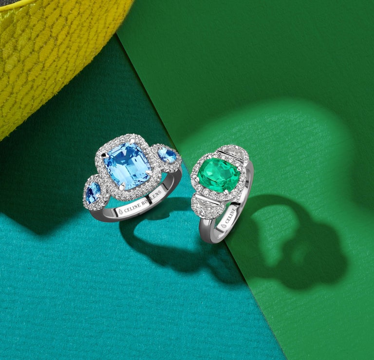 Cushion Cut 2,48Ct Colombian Emerald 18K 1,24Ct VVS-DE Diamond Coctail Engagement Ring For Sale