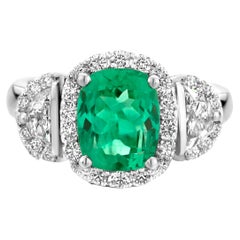 Certified 2.47 Carat Colombian Emerald Diamond 18 Karat White Gold Cocktail Ring