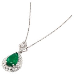 2.48ct Emerald and 1.28ctw Diamond Platinum Pendant/Necklace