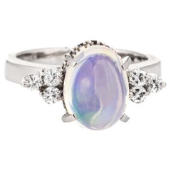 2.48ct Natural Jelly Opal Diamond Ring Platinum Estate Fine Jewelry