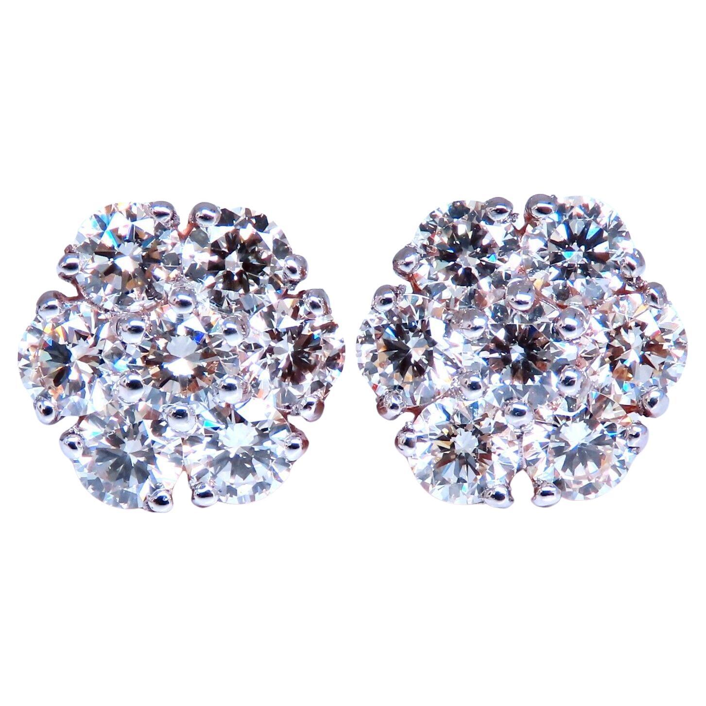 2.48ct. natural round diamond cluster earrings 14kt gold flower For Sale