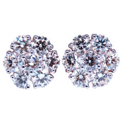 2.48ct. natural round diamond cluster earrings 14kt gold flower