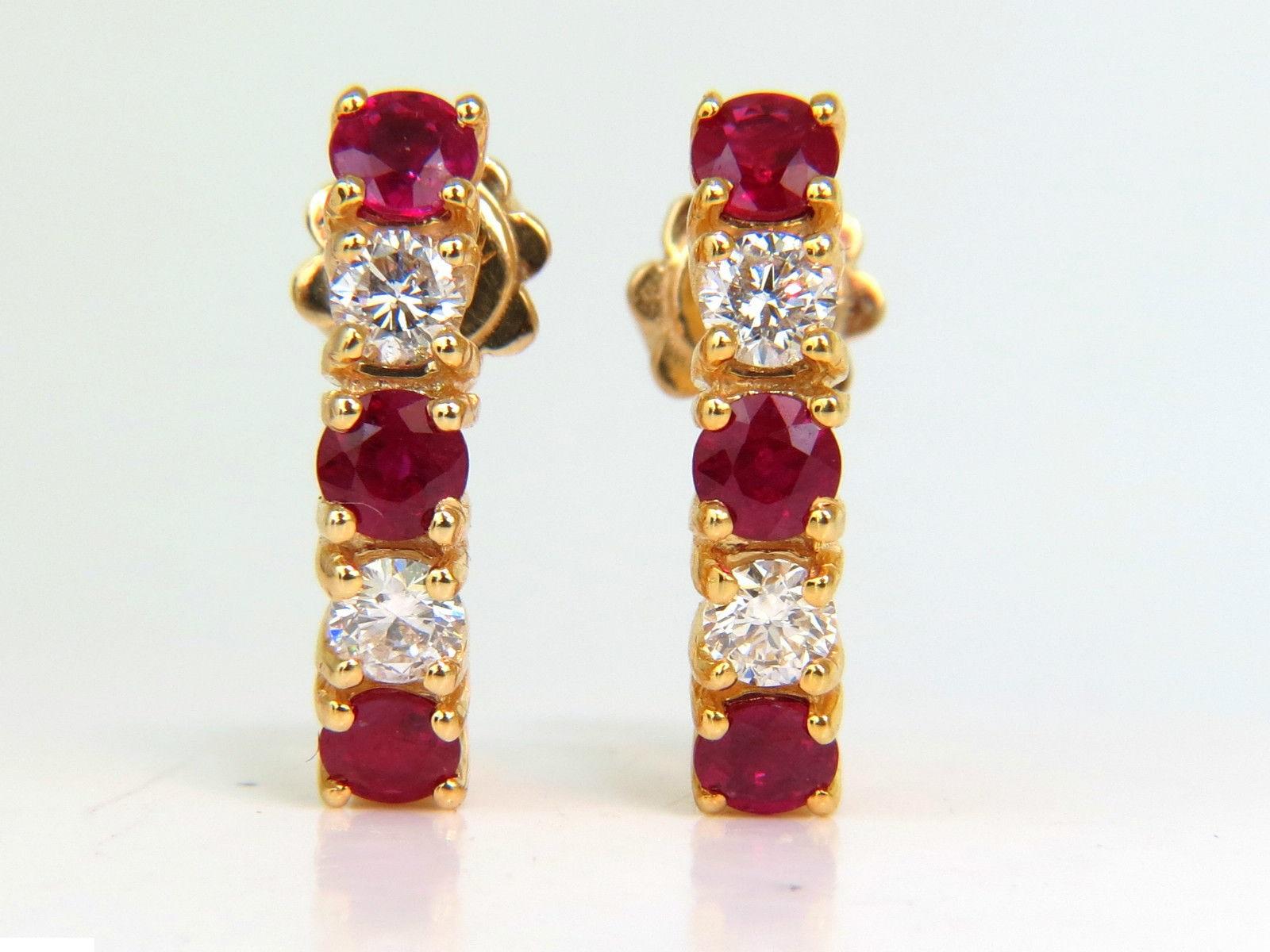 Round Cut 2.48CT Natural Rounds Fine Gem Red Ruby Diamond Earrings Semi Hoop 14KT