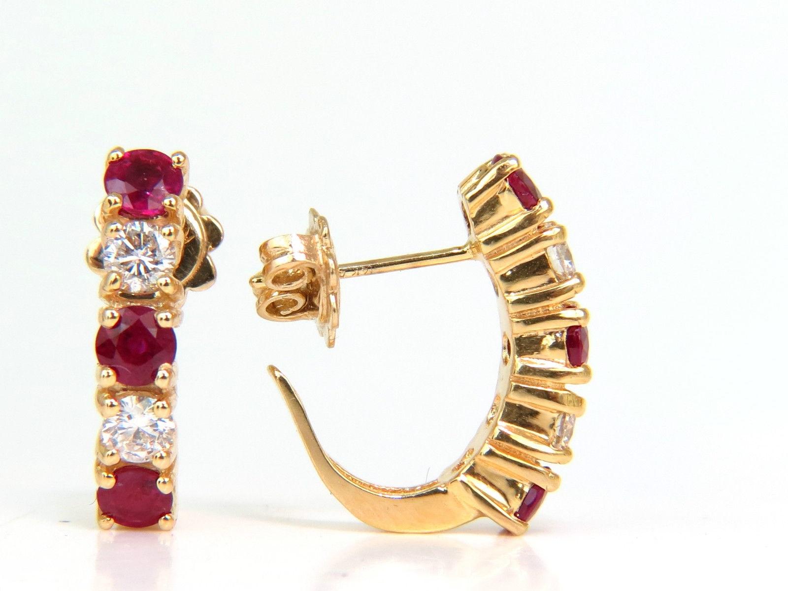 2.48CT Natural Rounds Fine Gem Red Ruby Diamond Earrings Semi Hoop 14KT In New Condition In New York, NY