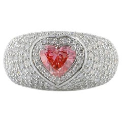 Anello con diamante aureolato a cupola larga in oro bianco 14K con 2,48ct Pink Diamond Lab