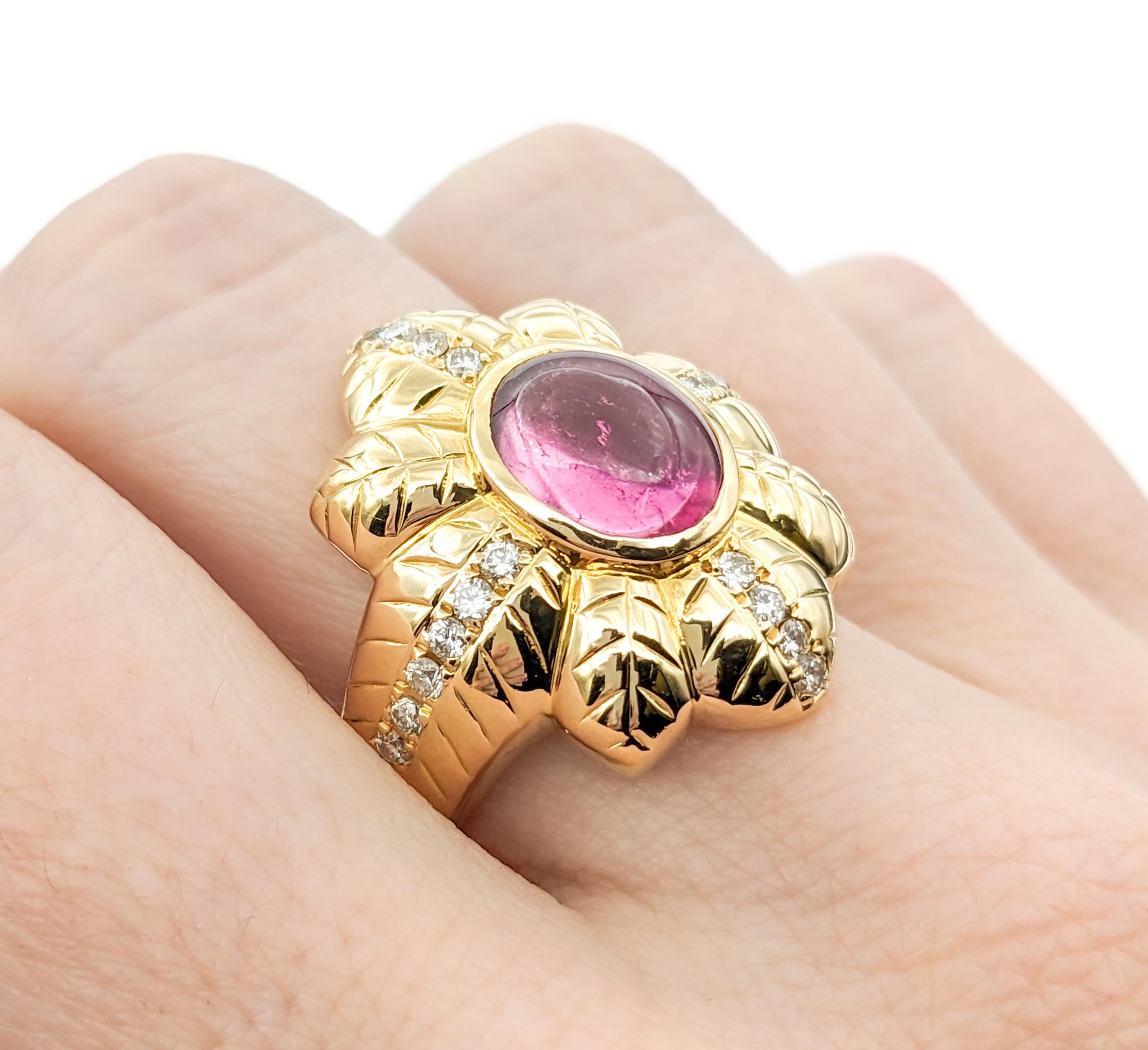 2.48ct Pink Tourmaline & Diamond Ring In Yellow Gold For Sale 4