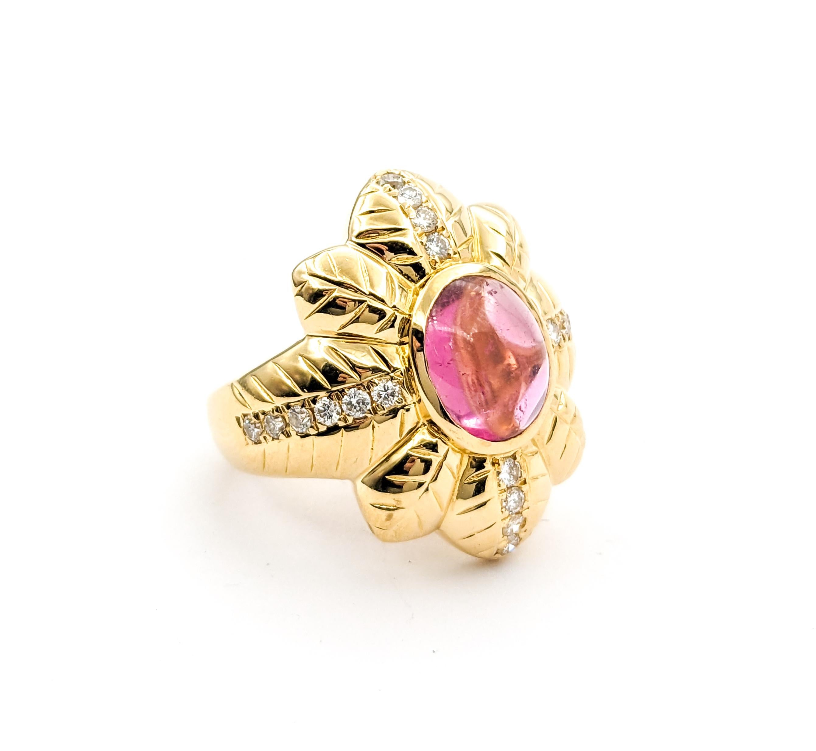Modern 2.48ct Pink Tourmaline & Diamond Ring In Yellow Gold For Sale