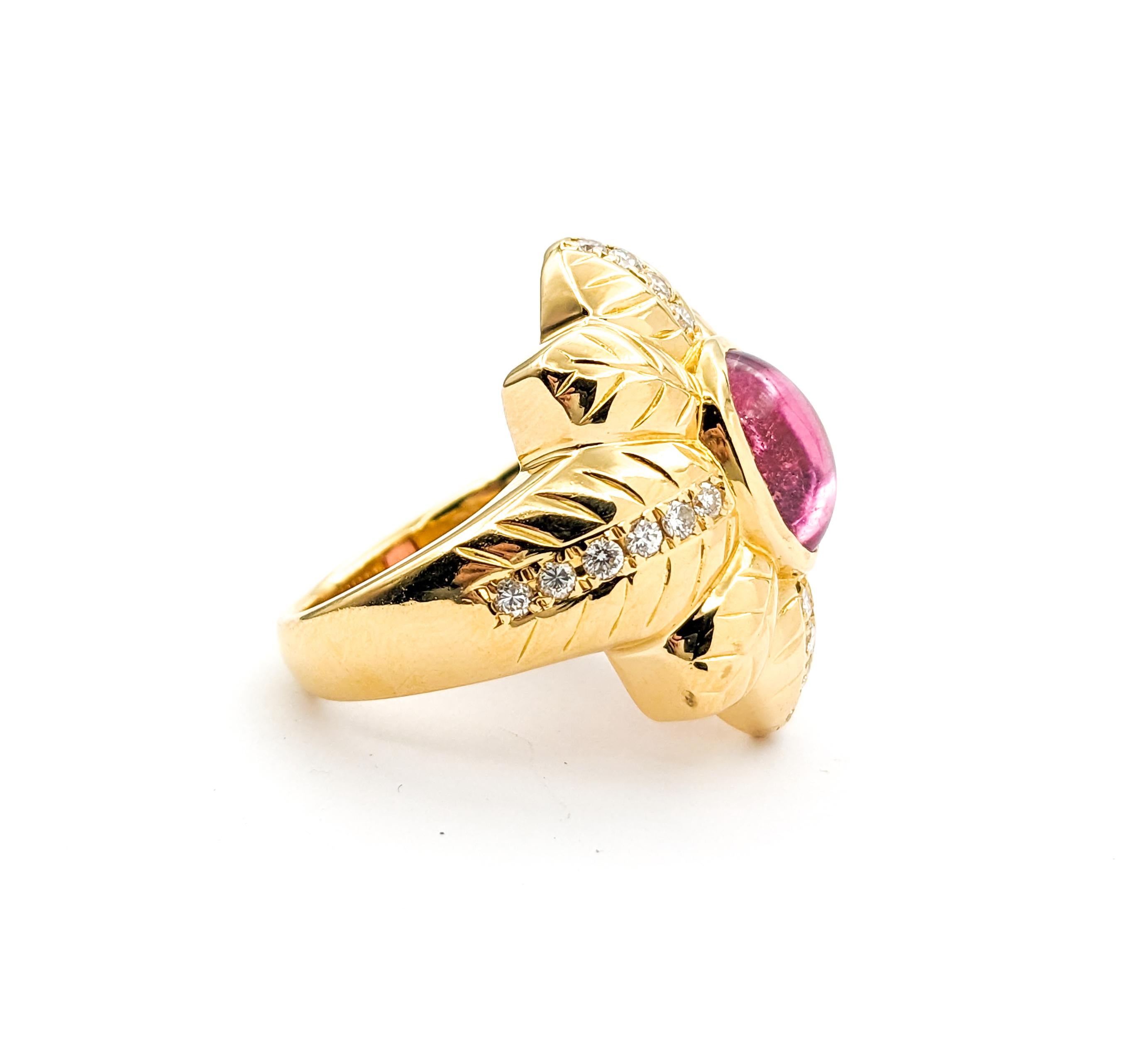 Round Cut 2.48ct Pink Tourmaline & Diamond Ring In Yellow Gold For Sale