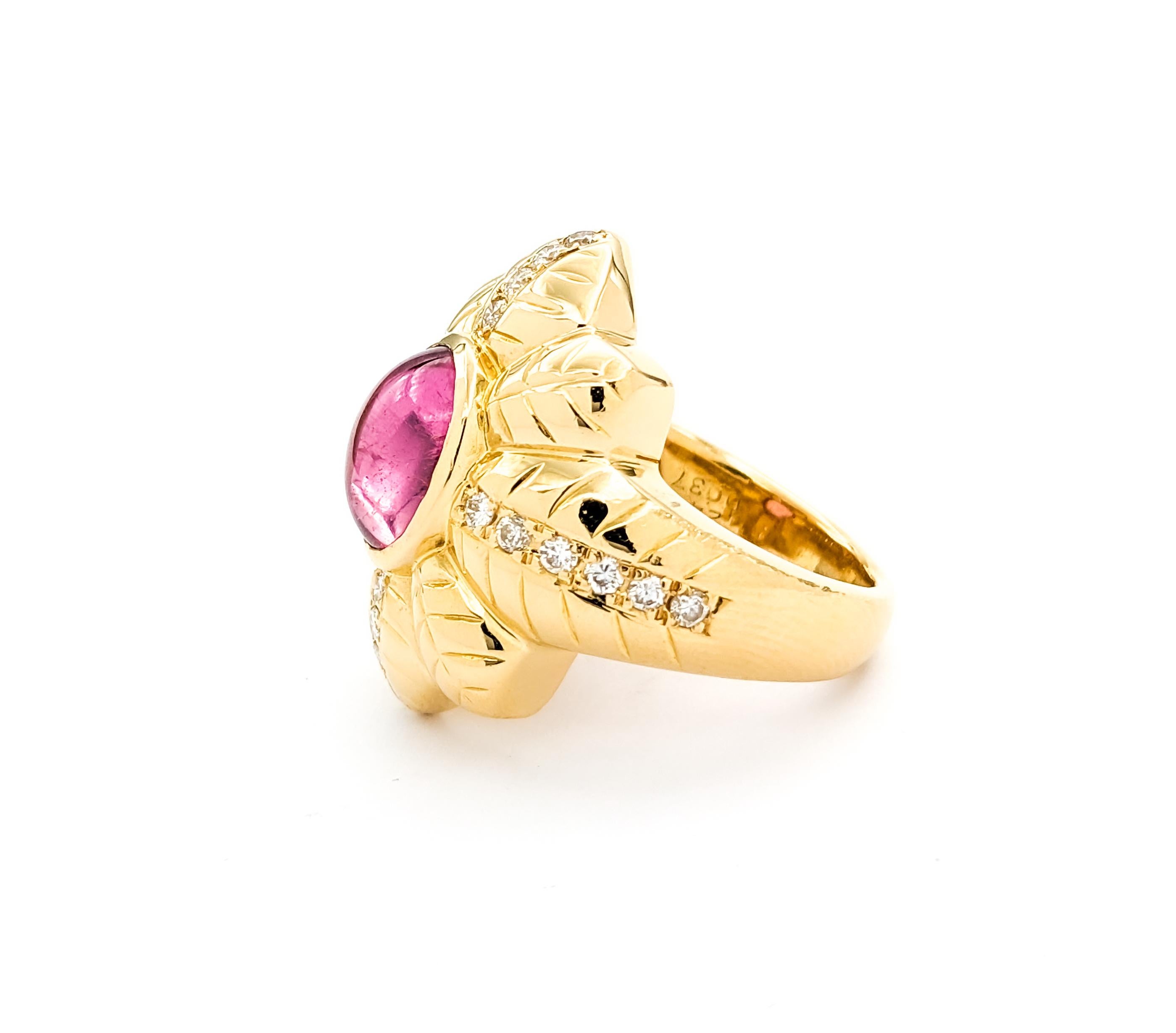 Women's 2.48ct Pink Tourmaline & Diamond Ring In Yellow Gold For Sale