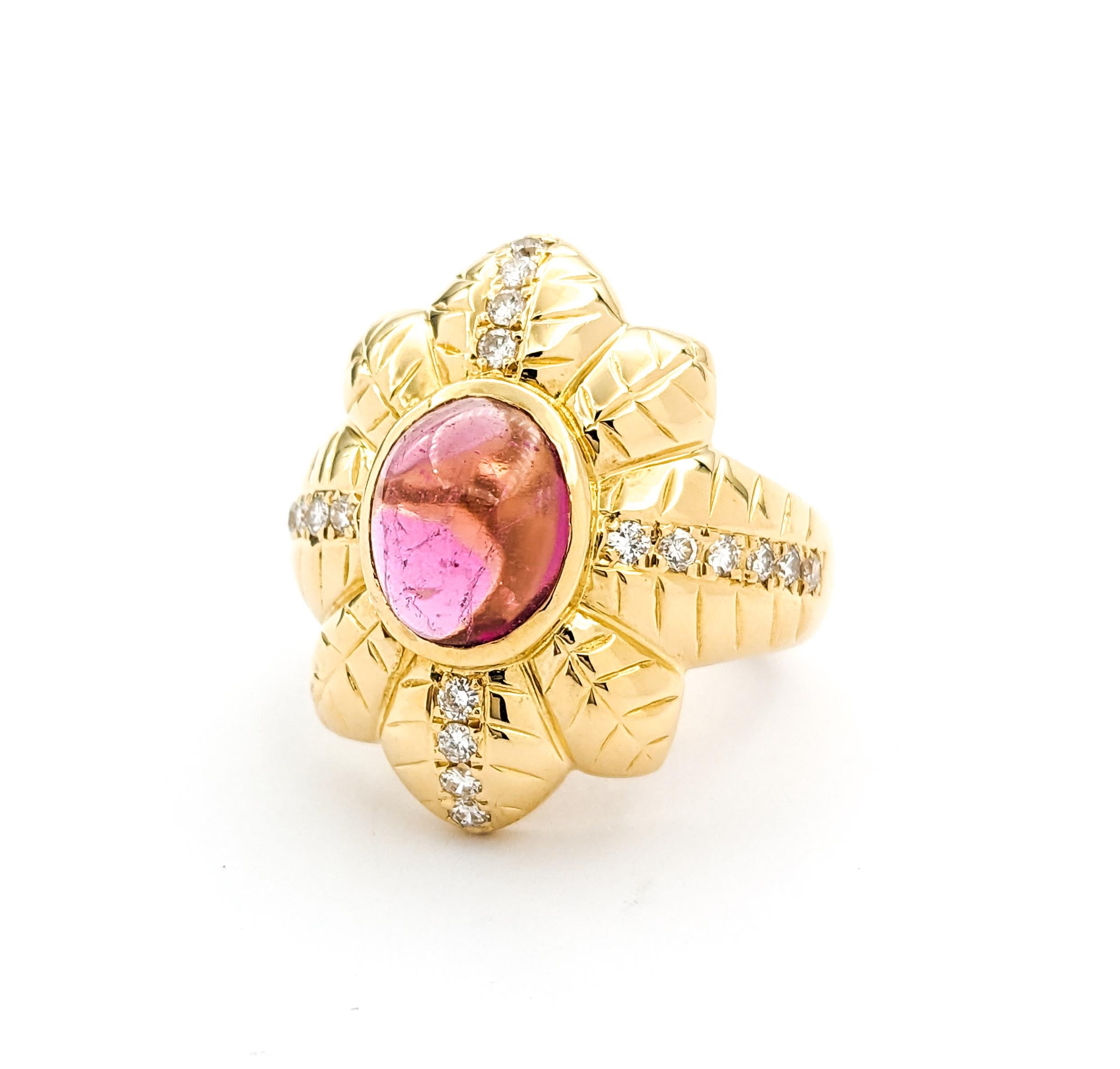 2.48ct Pink Tourmaline & Diamond Ring In Yellow Gold For Sale 1