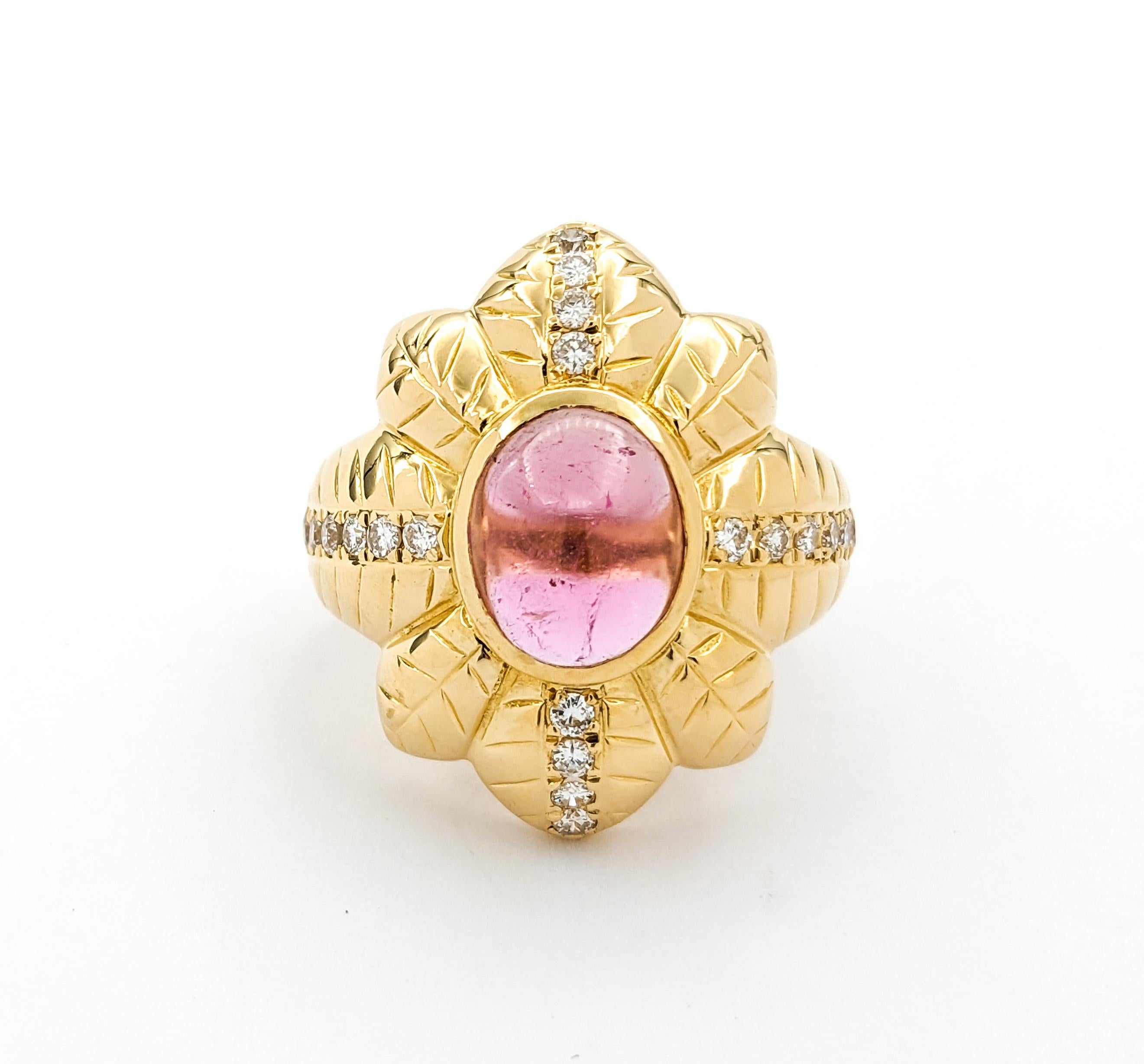 2.48ct Pink Tourmaline & Diamond Ring In Yellow Gold For Sale 2