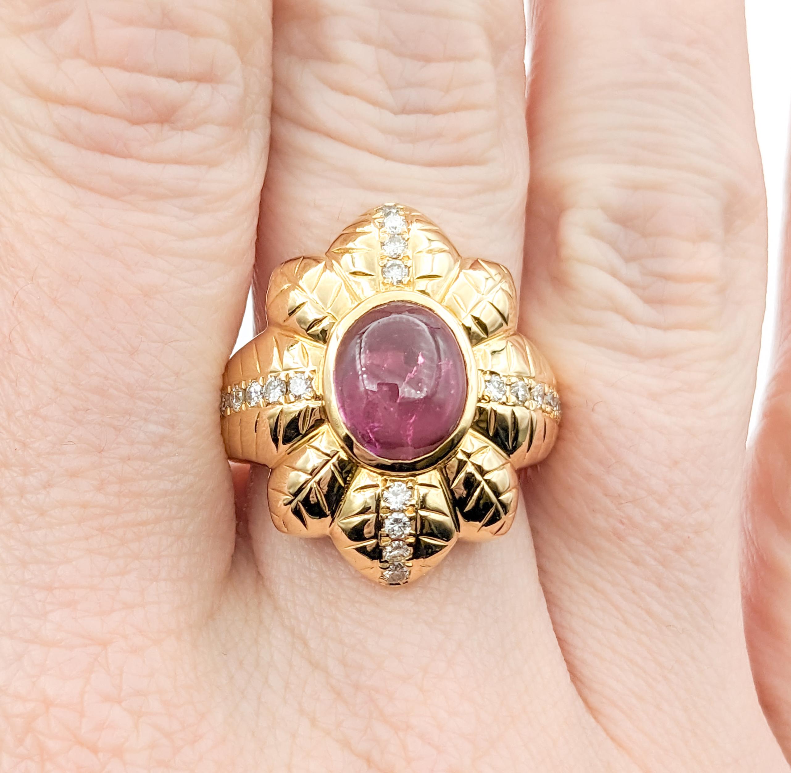 2.48ct Pink Tourmaline & Diamond Ring In Yellow Gold For Sale 3
