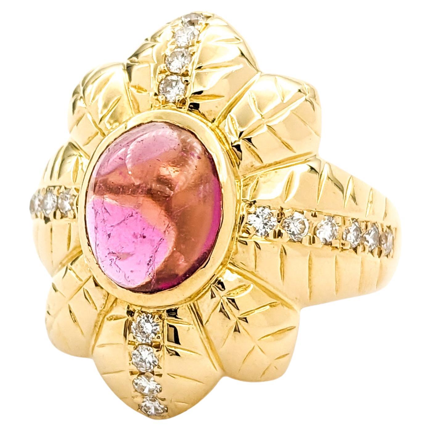 2.48ct Pink Tourmaline & Diamond Ring In Yellow Gold For Sale