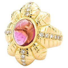 Vintage 2.48ct Pink Tourmaline & Diamond Ring In Yellow Gold