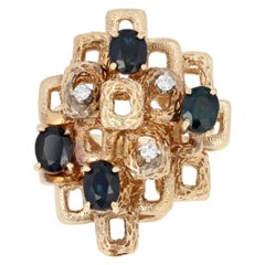 2.48ctw Oval Cut Sapphire & Diamond Ring, 14k Yellow Gold Abstract