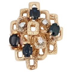 2.48ctw Oval Cut Sapphire & Diamond Ring, 14k Yellow Gold Abstract