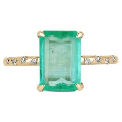 2.48tcw 14K kolumbianischer Smaragd-Emerald-Schliff & Diamant-Akzent-Ring