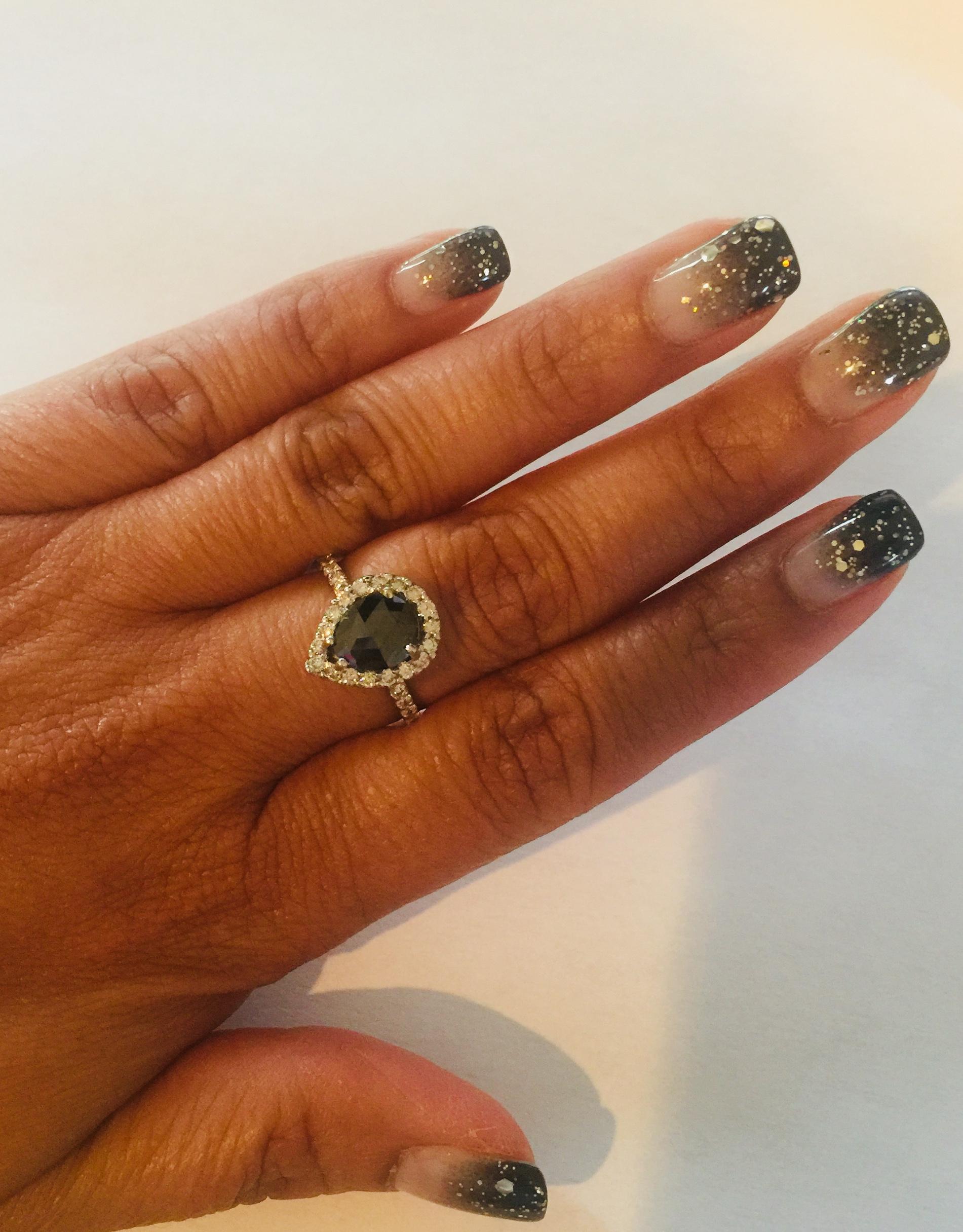 Modern 2.49 Carat Black Diamond 14 Karat White Gold Halo Engagement Ring