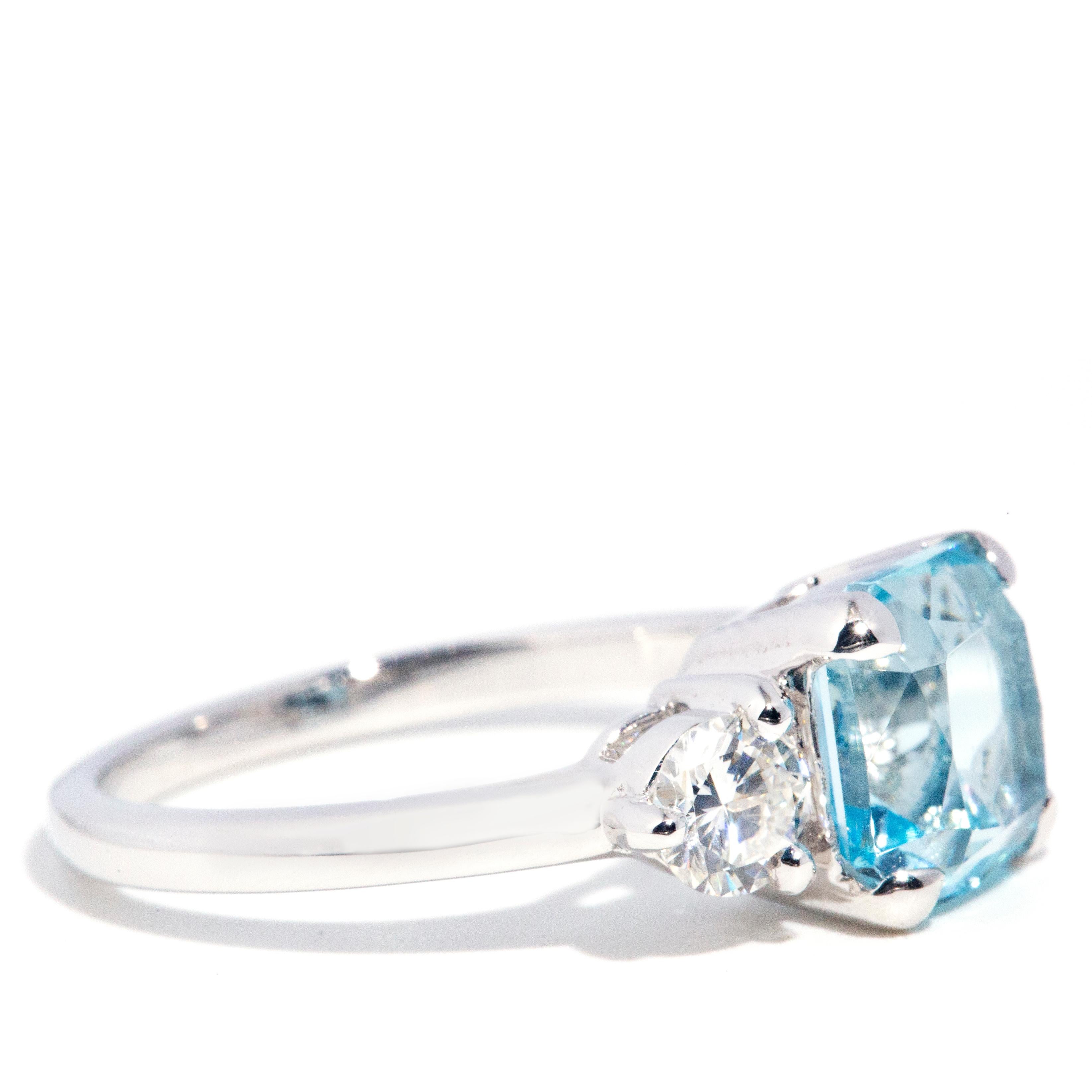 Women's 2.49 Carat Blue Aquamarine and 0.58 Carat Certified Diamond Contemporary Ring