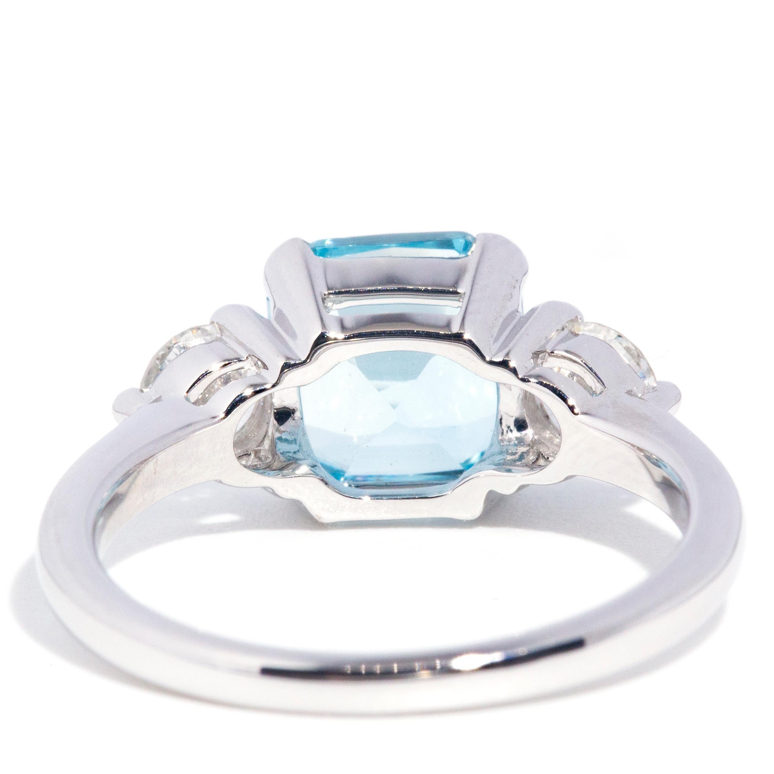 2.49 Carat Blue Aquamarine and 0.58 Carat Certified Diamond Contemporary Ring 4