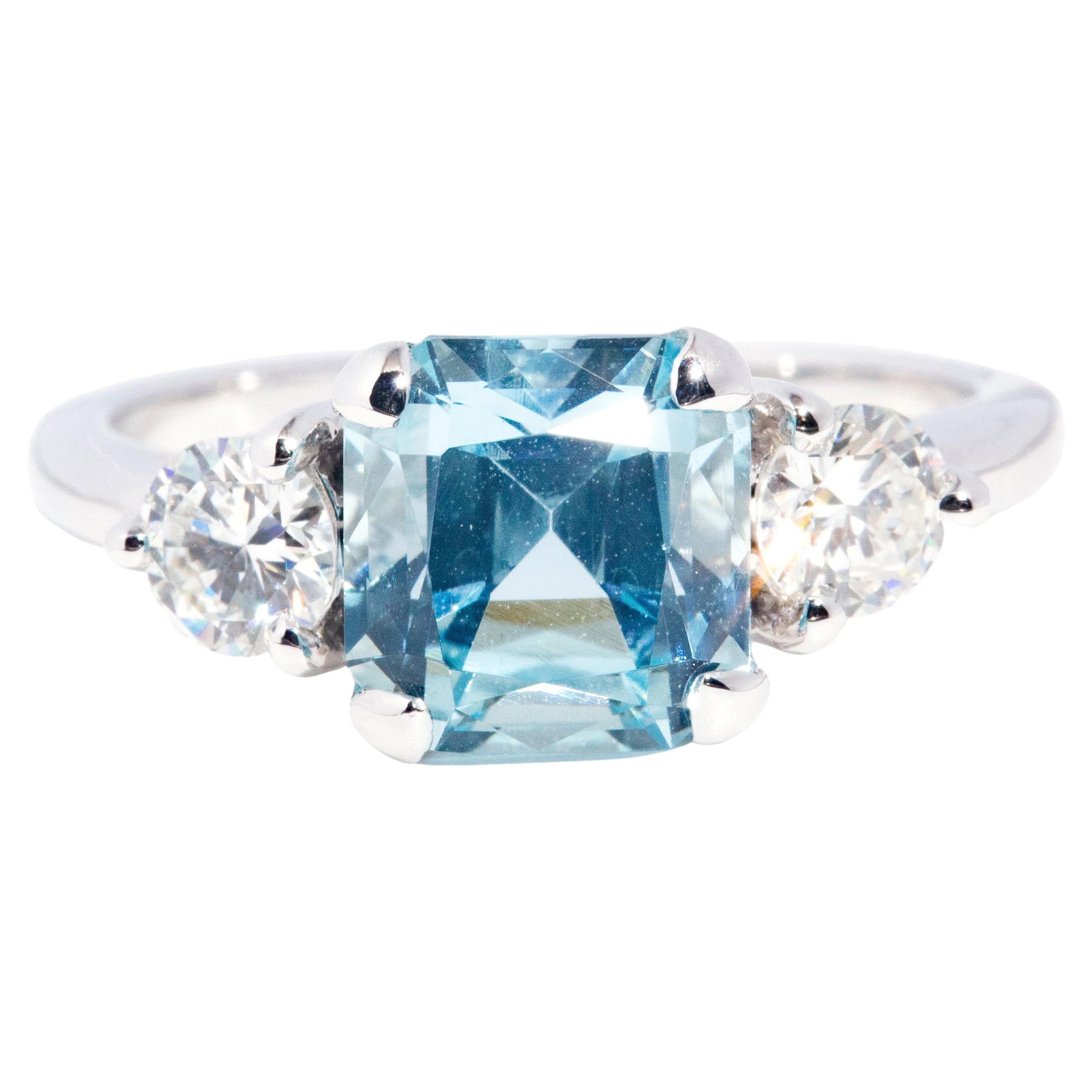 2.49 Carat Blue Aquamarine and 0.58 Carat Certified Diamond Contemporary Ring