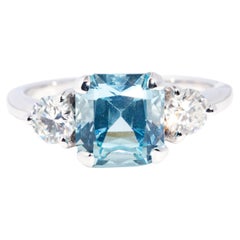 2.49 Carat Blue Aquamarine and 0.58 Carat Certified Diamond Contemporary Ring