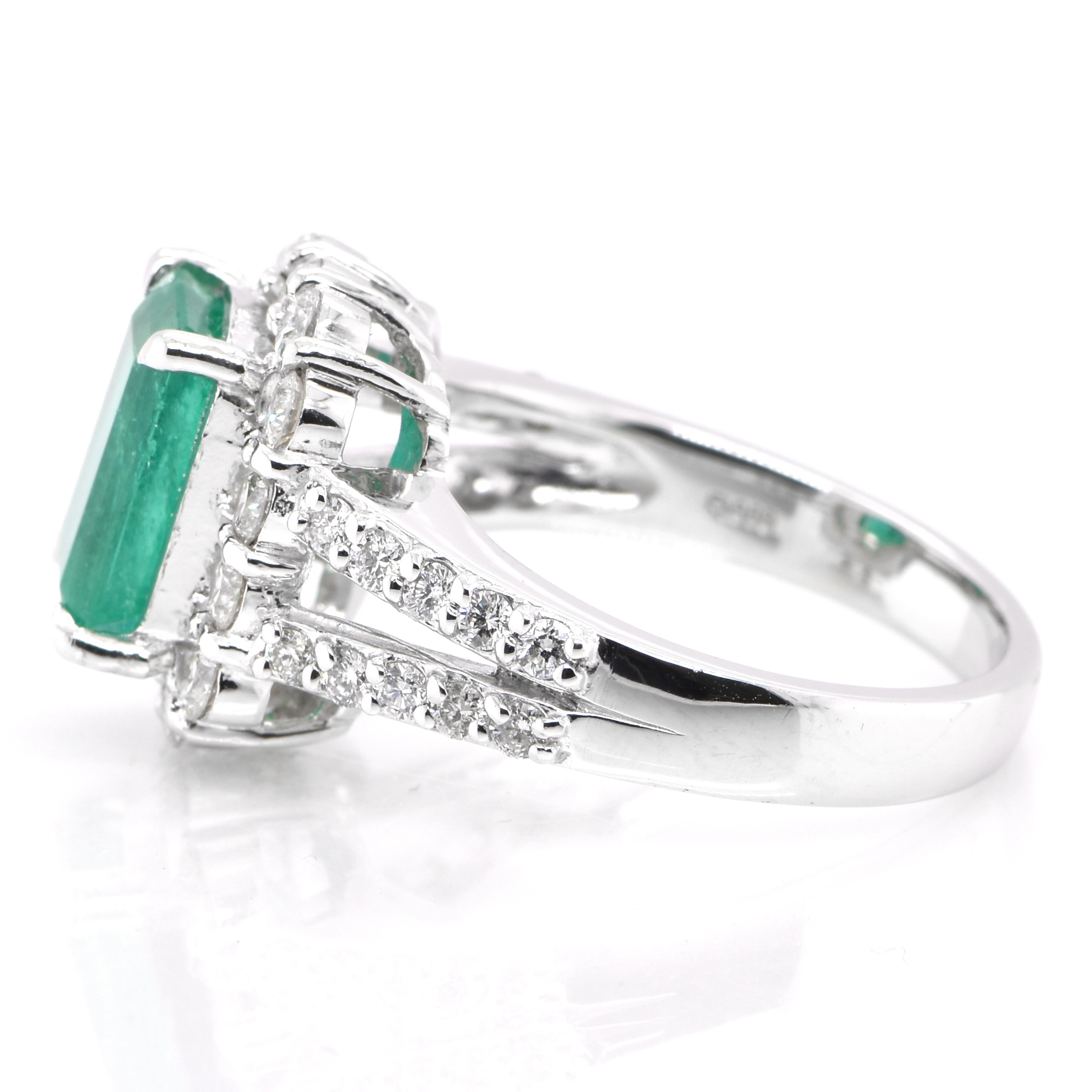 Emerald Cut 2.49 Carat Colombian Emerald and Diamond Ring Set in Platinum For Sale