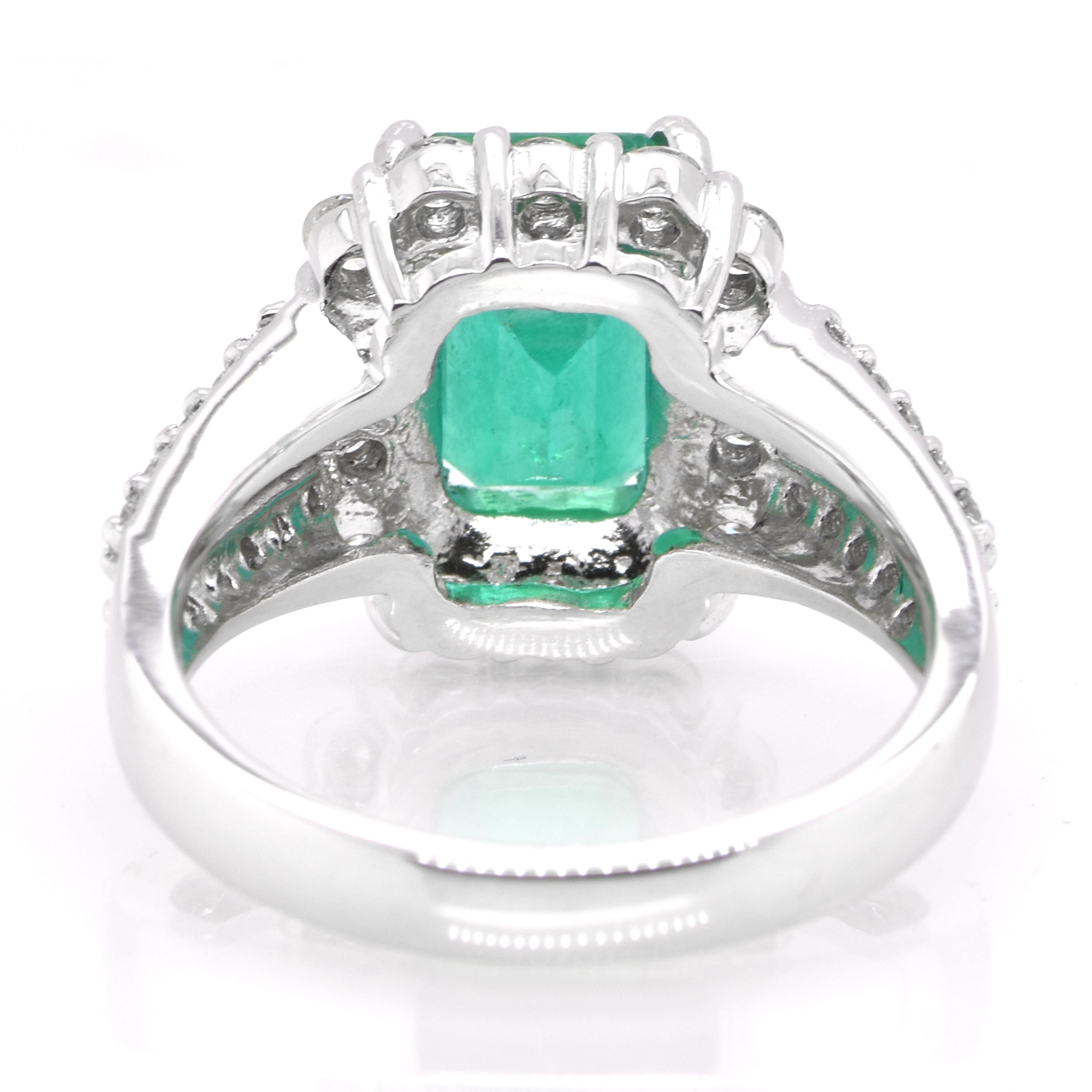 Women's 2.49 Carat Colombian Emerald and Diamond Ring Set in Platinum For Sale
