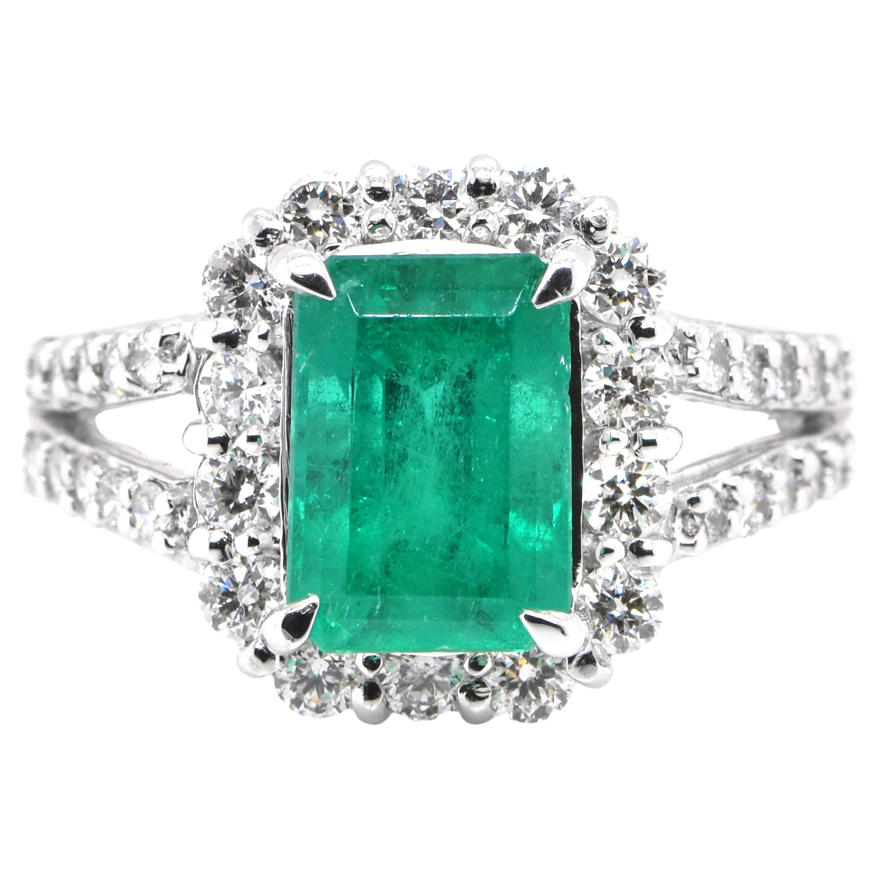 2.49 Carat Colombian Emerald and Diamond Ring Set in Platinum For Sale